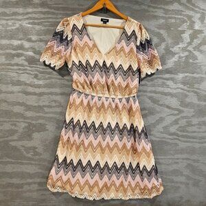 Tacera SZ L Colorful NWT Cut Out Back Chevron Short Sleeve Knee Length Dress